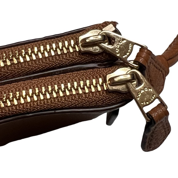 Coach F66505 Pebble Leather Double Corner Zip Wristlet, Color Saddle. Excellent - Picture 11 of 14